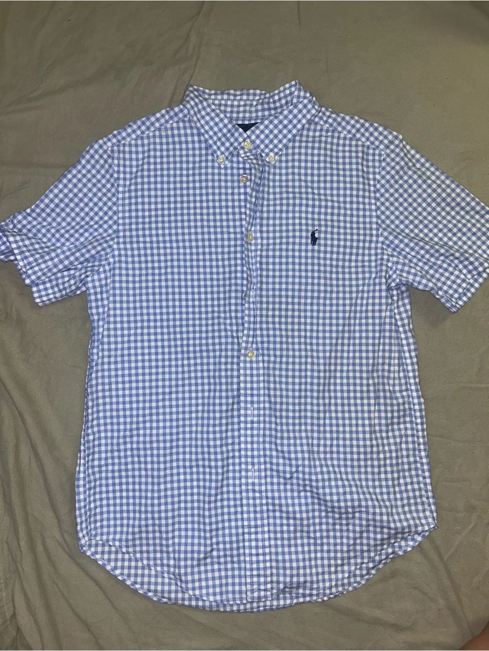 Ralph Lauren Blue and White Gingham Short-Sleeve Button-Down Shirt